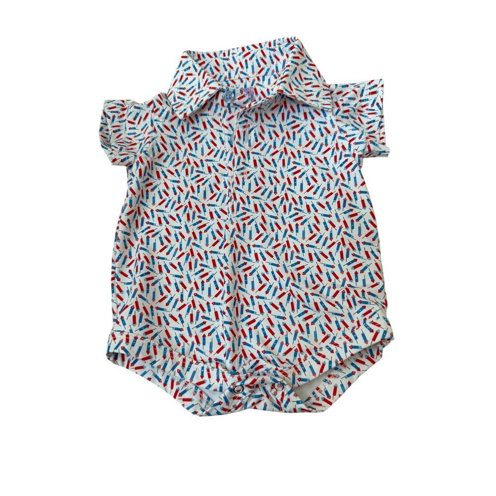 Poppy Kids Baby Boy Cracker Print Polo Onesie Size 0-6M